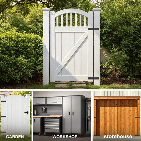 Heavy Duty Gate Hinges 6 Pack Adjustable 270 Degree Black Iron Folding Barn Door Hardware For Wood Fence Yard Gate Farm, white garden gate
