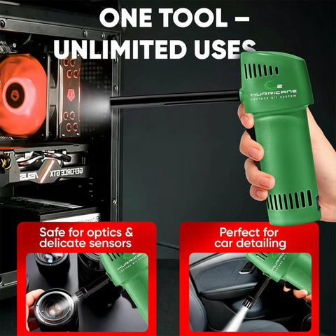 Heavy Duty Beast Rechargeable Air Duster Cordless Cleaner in use for computer and car cleaning