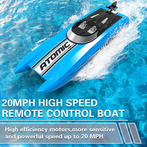 Rad High Speed RC Boat For Adults Up To 20 MPH With 2 Batteries And Reverse 24GHz Remote Controller Great For Pools And Lakes Atomic XS
