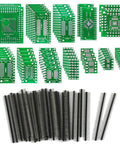 12 Types SMD To DIP Adapter PCB Proto Board Kit With SOP8 SOP10 SOP14 SOP16 SOP20 SOP24 SOP28 0402 0603 0805 SMT SOT89 SOT223 TQFP100 QFN32 QFN44 QFN48 And 40 Pcs 2.54mm Pin Headers For DIY Circuits Debugging And Prototyping