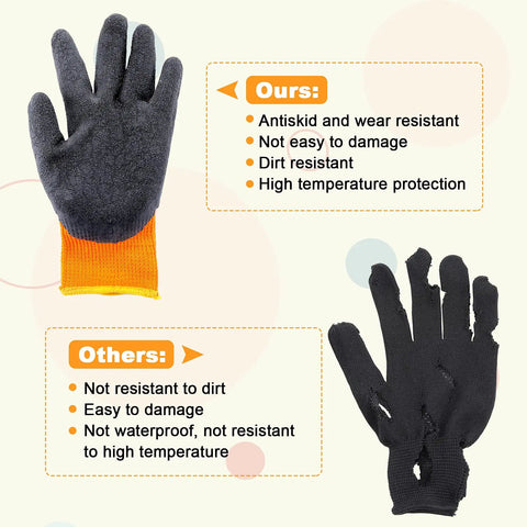3 Pairs Heat Resistant Gloves For Heat Press And Sublimation Transfer Printing Orange And Black Durable Polyester Comfort Fit comparison showing durability differences.