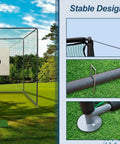 10x10x10Ft Golf Practice Net Cage With Metal Frame for backyard shown with stability features and target area in use.