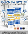 Tile, Marble And Granite Repair Kit Color Match For Quartz Countertops 160g 5.64oz White Paste With 5 Color Gels for surface repair