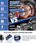 No Fuss Electric Tapping Machine Featuring A Flexible Swivel Arm And Stepless Speed Control For M4 To M24 Threads With Nine Ansi Collets, showcasing 1200W servo motor and touchscreen.