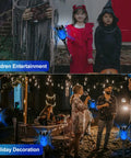 Blue Solar Torch Lights 6 Pack With Flickering Flame illuminating outdoor garden scene for yard pathway landscape