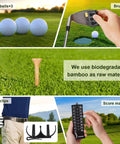 Collage image of golf balls, brush cleaning club, bamboo tee, golfer with belt clip, and score markers from All In One Golf Gift Set