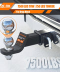 Heavy Duty Trailer Hitch Ball Mount For 2 Inch Receiver With 2 Inch Drop And 2 Inch Ball Includes Hitch Pin Tow Up To 7,500 Lbs GTW