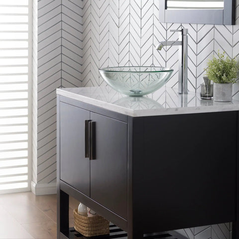 Round Clear Glass Vessel Bathroom Sink 14 Inch Above Counter For A Clean Modern Vibe With Universal Design Easy Clean Interior