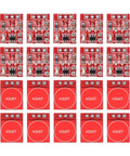 20 Pieces TTP223 Capacitive Touch Switch Modules With Self Locking And Jog Modes For Arduino Projects Maker Friendly DIY Electronics Accessory Powered From 2.5V To 5.5V Compact 15x11mm Red Button Sensor Set, top view layout