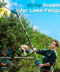 Man using Cordless Pole Hedge Trimmer With 16 Inch Dual Action Blade Detachable Telescoping Pole And Dual 4 Ah Batteries outdoors