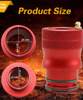 EVRBUL wheel bearing grease tool, red aluminum with knurled grip, 30mm & 39mm adapters with storage tube, front view.