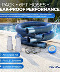 Heavy Duty 1.5 Inch Pool Filter Hose Kit 6 Ft 2 Pack With Reinforced Cuffs Clamps Adapters And PTFE Tape Included