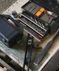 20 Inch Three Drawer Metal Tool Box Portable Steel Tool Chest With Durable Metal Latch Closure Black Powder Coat Finish For Garage Home Or Workbench Built Tough Rust Resistant Storage Organizer With Top Compartment And Easy Carry Handle on workbench