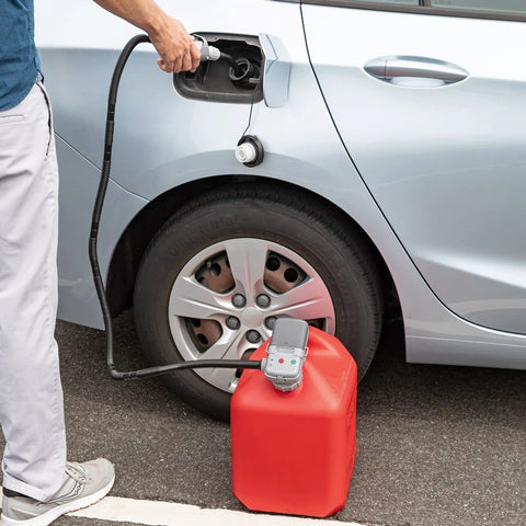 Electric Fuel Transfer Pump With Adjustable Flow Nozzle For Fast Siphoning From Gas Cans To Cars And Equipment, Fits Most Standard Cans, No Heavy Lifting, Ideal For Auto Lawn Generator And Marine Use, pumping fuel into car