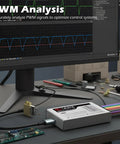 Usb Logic Analyzer with 16 Channels and 2 PWM Channels 200MHz Sampling Rate PC Software, shown connected to a computer for debugging.