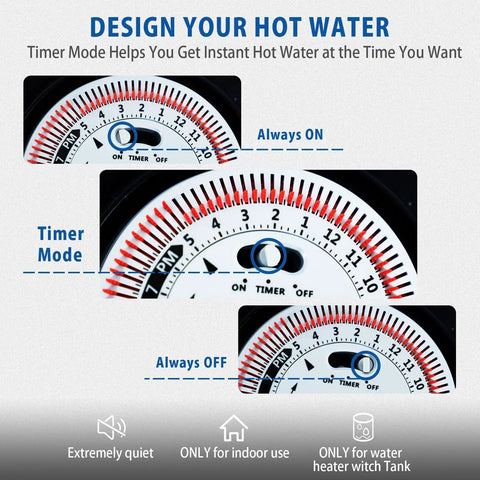Timer mode dial for Instant Hot Water Recirculating Pump Kit For Tank Water Heaters With Thermal Bypass Tech and Adjustable Stainless Steel Valve.