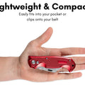 Retractable Utility Knife Set With Heavy Duty Razor Blade And 3 Extra Blades Refills, Built For Cardboard, Packages, Warehouse, Office, And Construction Jobs, Ergonomic Red Cutter For Quick, Clean Cuts, A Real Workhorse. red metal utility knife in hand, lightweight compact