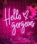 Neon Sign Wall Light With Dimmable Switch For Home Decor LED Neon Wall Art 19.6 By 14.1 Inch "Hello Gorgeous" pink glow