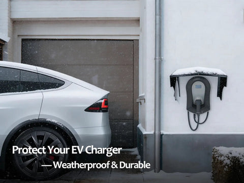 EV Charger Protective Cover Heavy Duty Rust Proof Steel Shell Weatherproof Enclosure For Electric Vehicle Stations on snowy wall.