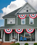 Victorian house with All American Patriotic Bunting Banner Pack With A 4 Pack Of Red White And Blue Half Fan Flags for outdoor decor