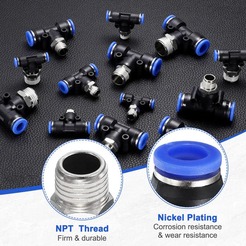 8mm Pneumatic Air Line Fitting Tee NPT 1 Quarter Inch Quick Push To Connect Brass Branch Tee Connector displayed on a surface