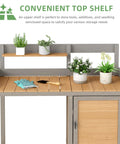 Sturdy Wooden Potting Bench With Sink For Outdoor Garden Work Table With Storage Cabinet And Shelves Weather Resistant