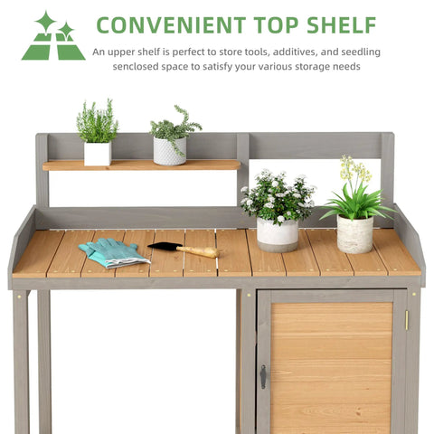 Sturdy Wooden Potting Bench With Sink For Outdoor Garden Work Table With Storage Cabinet And Shelves Weather Resistant
