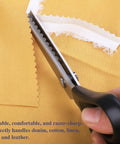 Scalloped Pinking Shears For Fabric And Dressmaking, Pro Grade Ultra Sharp Stainless Steel Zigzag Scissors, Handheld Anti Fray Edging For Quilting And Craft Projects, 7mm Scalloped Blade For Clean Professional Finishes, cutting yellow fabric