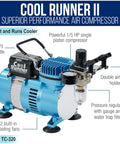 Cool Runner II Airbrush Kit With Dual Fan Compressor featuring carry handle and double airbrush holder.