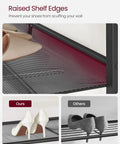 Close-up of raised edges on Four Tier Shoe Rack For Entryway Storage Freestanding Adjustable Mesh Shelves to prevent shoe scuffs.