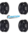 Set of four heavy duty cast iron V-groove wheels with 6 inch diameter, suitable for industrial carts and trolleys, 4000 lbs capacity.