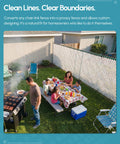 Family enjoying BBQ in backyard with Privacy Weave Fence Slats For Chain Link Fences Easy DIY Privacy Solution White Polyethylene Slats Fits 2 Inch To 2 3 8 Inch Mesh Made In USA Perfect For Your Backyard Garden Patio And Pool Enclosures 250 Ft Roll installed