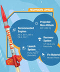 Flash Rocket Launch Set For Beginners And Hobbyists, Easy Build Starter Kit With Parachute And Launch Pad System technical specs