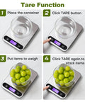 Demonstrating tare function on Digital Kitchen Scale With 33Lb Capacity 1g Precision And Four High Precision Sensors