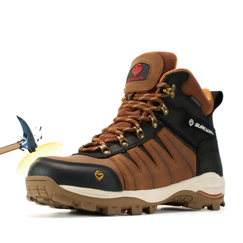 Side view of 6 Inch Waterproof Steel Toe Work Boots For Men With EH Rating Oil And Slip Resistant Full Grain Leather Lace Up Safety Shoes