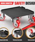 Heavy Duty Five Wheel Furniture Dollies Rocking 1500 Pound Capacity Industrial Carbon Steel Base Smooth Glide Wheels close up with red wheels.