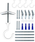 Heavy Duty Ceiling Swag Hooks Set, White 4 Pack For Plants And Lights, Zinc Alloy Hangers With Anti Slip Coating, screws, and wall anchors