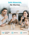 Family drinking clean water in kitchen, highlighting Water Filter Replacement For InSinkErator F 1000 F 2000 And F 3000 with Activated Carbon Block.