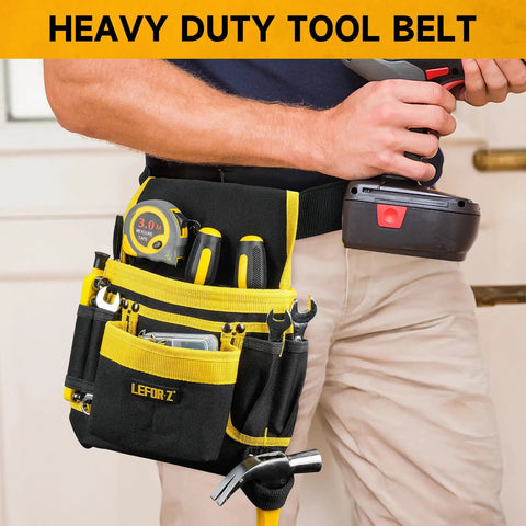 26 Pocket Nylon Tool Belt With Detachable Pouch, Quick Release Buckle, And Fully Adjustable 31 To 48 Inch Strap, in use