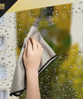Idea Home premium microfiber cleaning cloth, large 16 x 24, gray, 2-pack, hand wiping glass surface.