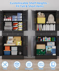 Heavy Duty Metal Garage Cabinet With Dual Drawers And Precision Glide Locking Casters Hella Rugged Rolling Tool Chest showing organized shelves with tools and containers.