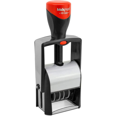 Heavy Duty Self Inking Date Stamp With Approved Phrase And Hella Tough Red Refillable Pads Built To Run Like A Champ On Busy Desks While Keeping Your Fingers Completely Dry During Heavy Use, black and red design.