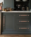 Rock Solid Brushed Antique Copper Cabinet Pulls Two Pack Three Inch Center To Center Vintage Drawer Handles For Kitchen Cupboards and Dressers Hella Durable Grip on modern kitchen cabinets.