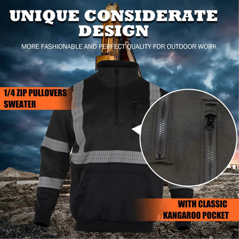 High Visibility Fleece Hoodie For Men With 360 Reflective Strips ANSI Class 3 Type R Safety Sweatshirt Yellow With Black Bottom