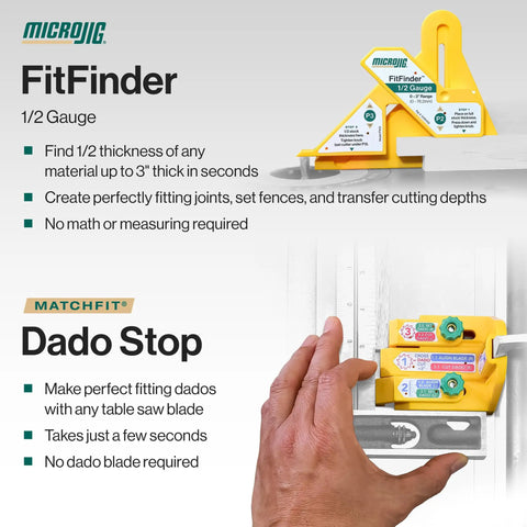 Dead On Woodworking Center Layout Tool And Precision Dado Gauge To Nail Flawless Half Thickness Alignment On Table Saws Seamlessly Build Tight Joints And Inlays Today with FitFinder and Dado Stop.