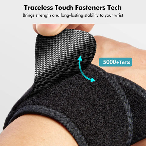 Air Mesh Wrist Brace For Carpal Tunnel Pain Relief With Breathable Compression showing adjustable Velcro on wrist