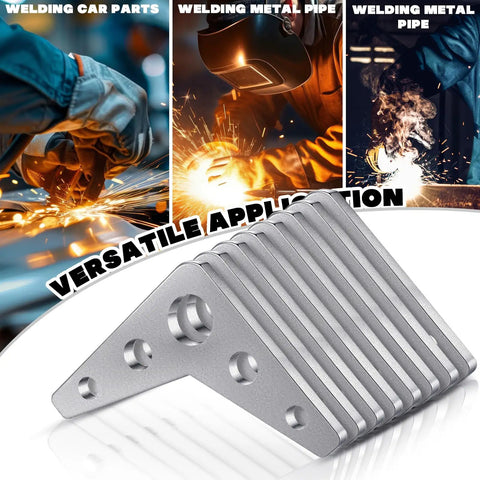 Badass Heavy Duty Weld On Gusset Plates 10 Pack 3X3 Inch Steel Triangle Tabs 1 4 Thick Five Hole Reinforcement Brackets close-up on welding application.