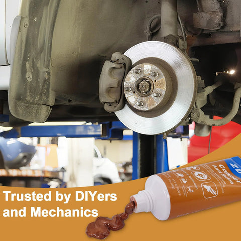 Copper anti-seize lubricant for high-temp automotive use on brake components, trusted by DIYers and mechanics, preventing corrosion and seizing.