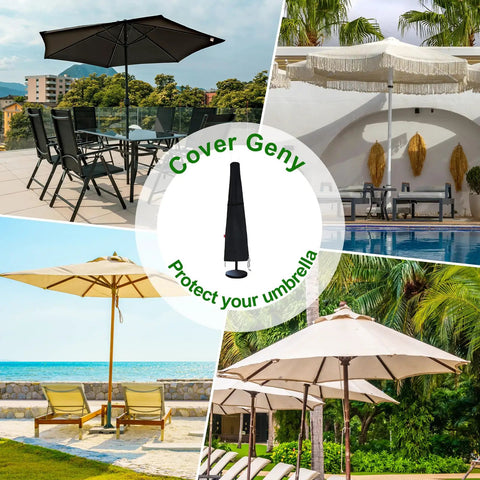 Universal 9 To 12 Foot Market Umbrella Cover Waterproof 600D Heavy Duty No Hassle Zipper For Easy On Off Outdoor Parasol Covers With Handy Storage Bag