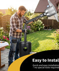 Man assembling 50,000 BTU Outdoor Propane Patio Heater With Wheels, Durable Powder Coated Steel, Quick Ignition And Safety Shutoff